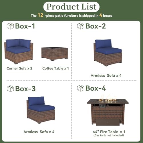 Aoxun 12 Piece Patio Furniture Set with 44" Fire Pit Table Wicker Rattan - Image 5