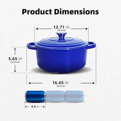9 QT Blue Enameled Cast Iron Dutch Oven with Lid, Heavy‑Duty Casserole Pot for Braising, Stews, Roasting, Baking, Oven & All Stovetops Safe - Image 2