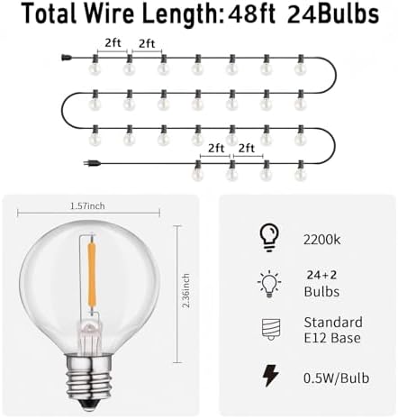 HISTAR 48ft Led Outdoor String Lights for Patio with 26 Globe Bulbs - Image 2
