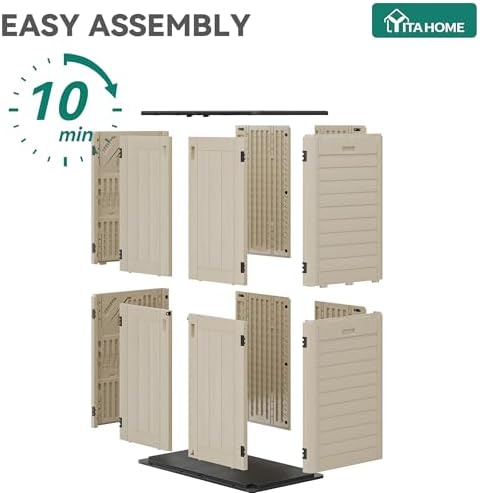 YITAHOME 60 cu ft Tall Outdoor Storage Shed w/o Shelf, Resin Vertical Outdoor Storage Shed, Large Waterproof Storage Cabinet for Garage, Poolside, and Garden (Khaki + Black) - Image 6