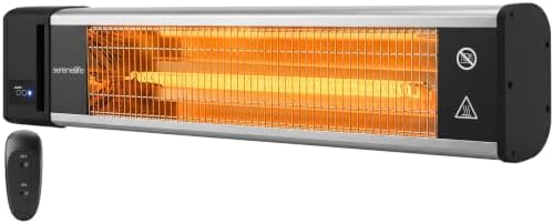 SereneLife Infrared Patio Heater, 1500W, IP65 Approved, Odorless, Wall-Mounted Heater with Remote, Indoor/Outdoor for Patio, Restaurant, Backyard, Garage, Decks by SereneLife