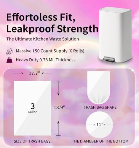 Small 3 Gallon Trash Bags Unscented, 0.78 Mil, Pink, 150 Count - Image 3