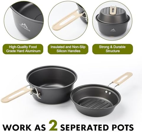 THTYBROS 27pcs Camping Cooking Set for 2-4 People, Portable Cookware Set with Kettle, Pots & Pans, Stainless Steel Utensils, Plates, Dishware for Backpacking, Picnic, Outdoor Adventures - Image 3