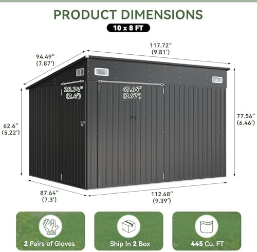 Aoxun 9.4'x7.3' Triple Door Shed Outdoor Storage Shed Black - Image 2