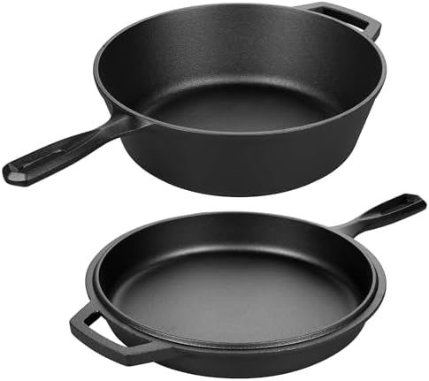 VORRINGARD Pre-seasoned Cast Iron Double Dutch Oven Pot with Skillet Lid, for Bread Baking, Outdoor, Campfire Cooking, 3 Quart - Image 2