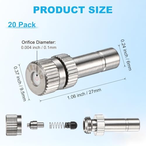 M METERXITY 20-Pack Brass Misting Nozzles, 0.004"/0.1mm Orifice Mister Replacement Heads for Outdoor Cooling System/Landscaping/Humidification/Greenhouse, 6mm Low-Pressure Fog Sprayer Nozzle - Image 3