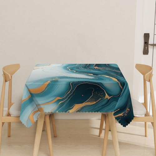 Abstract Marble Tablecloth 54x54 Inch Square Luxury Gold Blue Natural Art Table Cloth Decorations Table Cover for Party Picnic Kitchen Dinner Decor Outdoor - Image 2