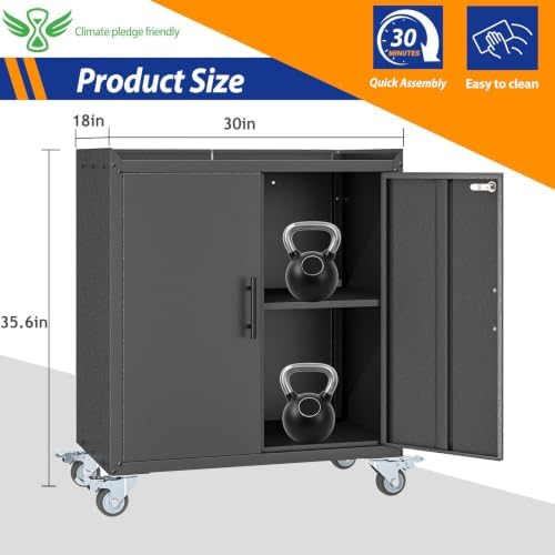 GAIOUS 35.6'' Tall Metal Garage Storage Cabinet with Wheels,Rolling File Cabinet with Lock and Adjustable Shelves,Outdoor Steel Tool Cabinet for Home,Office,Garage,Black - Image 2