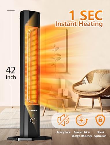 Outdoor Electric Patio Heater, Haimmy 42in Infrared Heater with Remote, 9 Heat Levels, 9H Timers, 1500W Instant Heating, Safety Lock, Tip-Over & Overheat Protection, IPX5 Waterproof Tower Space Heater - Image 2