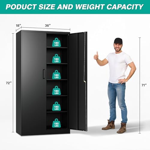 SISESOL Wide & Deep Metal Storage Cabinet with 2 Doors and 5 Adjustable Shelves,72x36x18 Garage Storage Cabinet,Tall Black Locking Metal Cabinets with Lock,Steel Locked Cabinets for Home,Office,Garage - Image 3