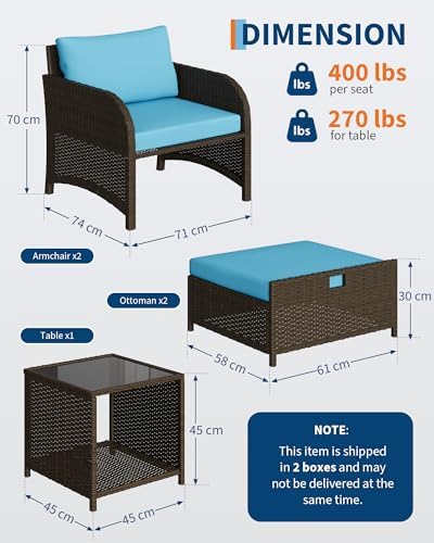 Garvee 5-Piece Outdoor Patio Conversation Set with Hidden Ottomans - Image 6