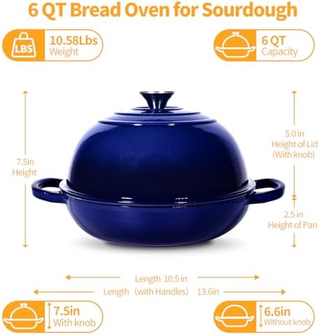 6QT Enameled Cast Iron Dutch Oven For Sourdough Bread Baking - Image 4