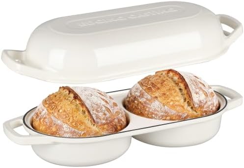 EDGING CASTING Enameled Cast Iron Double Bread Dutch Oven, White by EDGINGCOOKWARE