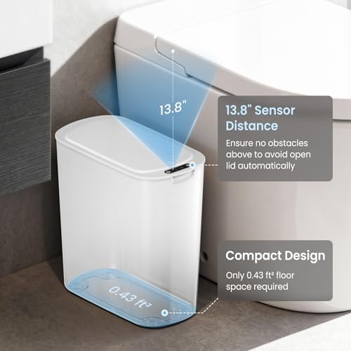 Cesun Automatic Small Bathroom Trash Can with Lid, 2.6 Gallon, White - Image 3