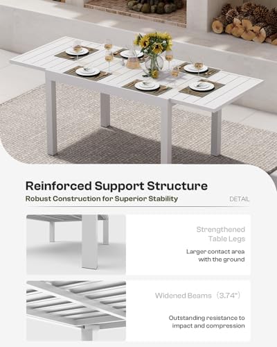 Expandable Outdoor Patio Dining Table Set for 6-8 Person, Aluminum Outdoor Table and 4 Chairs with Textilene Fabric & HDPS Armrest, All-Weather Patio Furniture Set for Yard, Garden, White - Image 5
