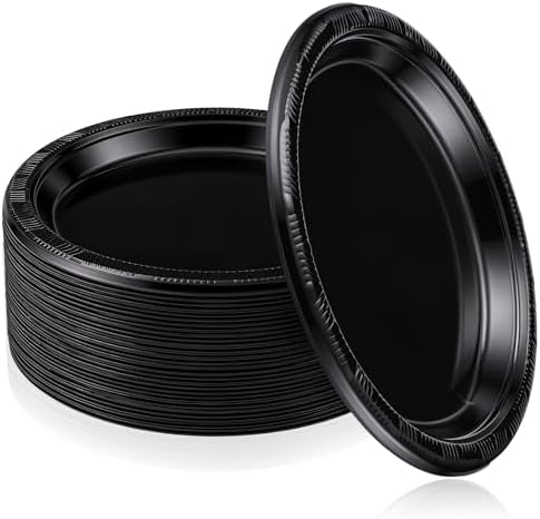 Plastic Plates 9 Inch Plastic Solid Round Party Dessert Dinner Plates for Weddings Party BBQs Birthday Camping and Anniversary (30, Black) by Unknown