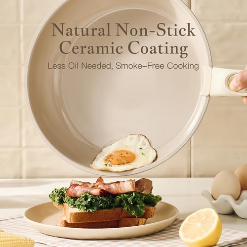 Redchef 5Pcs Ceramic Cookware Sets,Detachable Handle Pots and Pans Set Non Stick,Induction Compatible,Dishwasher & Oven Safe,RV Kitchen Cooking Set,Camping cookware,Housewarming Gift - Image 3
