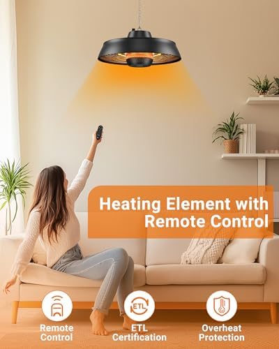 PASAPAIR 1500W Carbon Infrared Hanging Patio Heater, 3-Second Warmth, Black - Image 2