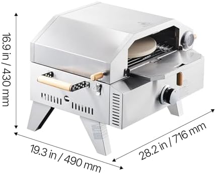 Outdoor Pizza Oven, 13 inch Gas Powered Pizza Maker with Thickened Cordierite Stone & Built-in Thermometer, 2-in-1 Portable Outside Gas Grill & Oven for Backyard & Camping, Stainless Steel - Image 2