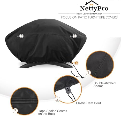 NettyPro Grill Cover for Small Q Series, Waterproof Heavy Duty UV Resistant Portable Grill Cover for Q 1400/1000 Series and Baby Q Gas, Black - Image 4