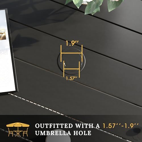 VICLLAX 5 Pieces Patio Dining Set, Outdoor Furniture Set Includes 1 Square Outdoor Table and 4 Stackable Patio Sling Chairs, Black Tabletop and Brown Fabric - Image 6