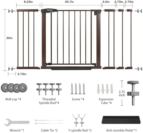 Mumeasy 29.7-54.2" Baby Gate for Stairs, Pressure Mounted Dog Gate for Doorways, Extra Wide Walk Thru Safety Pet Gate for Doors with Auto Close, Easy Install Child Gate for Hallway Indoor House, Brown - Image 2
