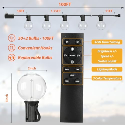 Bosceos 100FT 3 Color in 1 LED String Lights Outdoor Waterproof with Remote - Image 6