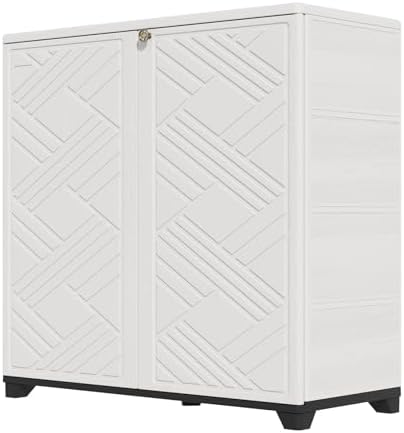 HOMSPARK Indoor/Outdoor Storage Cabinet with Doors and 1 Shelf, 34”x15”x34” HDPE Plastic Storage Box for Patio, Garden, Enterway, Balcony, Multi-Purpose for Daily Tools, White by HOMSPARK
