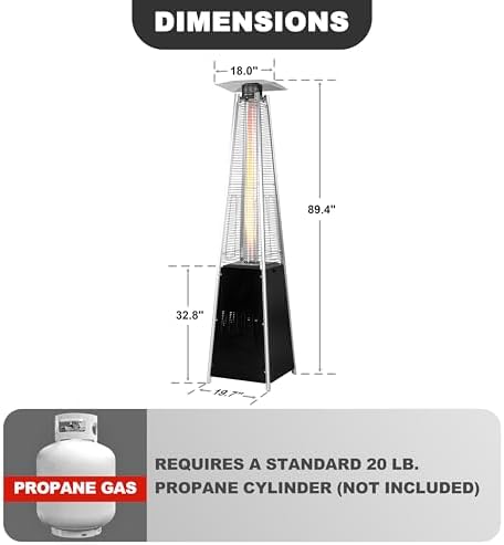 Nuu Garden Outdoor Propane Patio Heater, Pyramid Outdoor Heater with Wheels, Hammered Bronze Tower Portable Heater with Quartz Glass Tube for Garden, Terrace, Black - Image 3