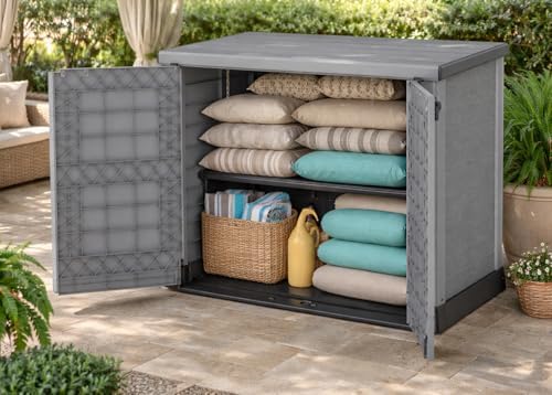 Duramax Cedargrain StoreAway 1200L Plastic Garden Storage Shed/Flat Lid - Outdoor Storage Bike Shed – Durable & Strong Construction– Ideal for Tools, Bikes, BBQs & 2X 240L Bins, 145x85x125 cm, Grey - Image 3