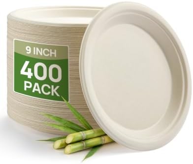 Goodluck 9 Inch Natural Compostable Sugarcane Paper Plates 400 Pack by GoodLuck