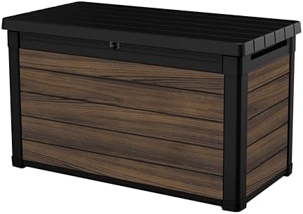 Keter Signature Collection 100 Gallon Resin Deck Box Organization and Storage for Patio Outdoor Cushions, Throw Pillows, Garden Tools and Pool Supplies, Rosewood by Unknown