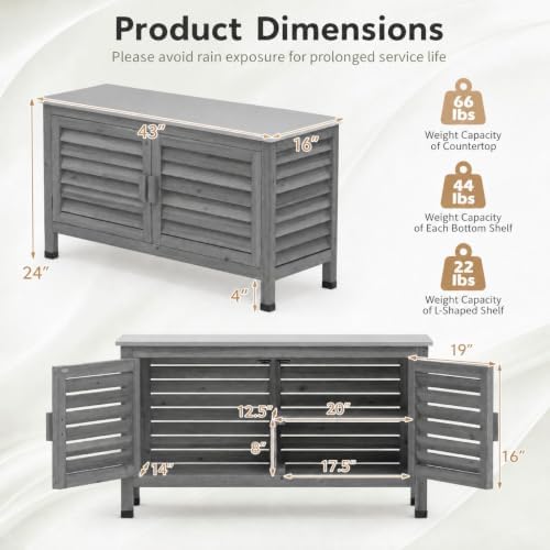 Goplus Patio Storage Cabinet, 2-Door Console Table (Gray) - Image 2