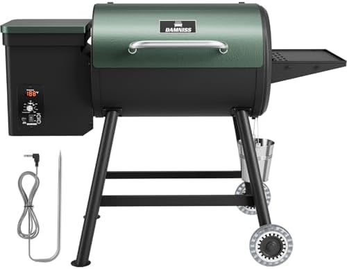 Electric Pellet Grill 456 SQ.IN Cook Area Pellet Smoker with Auto Feed & PID Controller 500°F Max Temperature 8 in 1 BBQ Grill with Meat Probe & Side Table with Hooks Perfect for Outdoor BBQ by DAMNISS