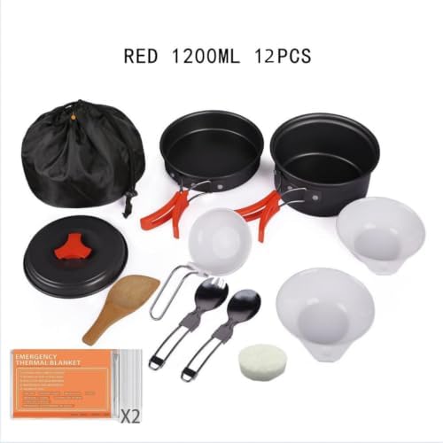 12-Piece Lightweight Camping Cookware Set – Nonstick Pot, Pan & Utensils for Backpacking & Hiking – Portable Mess Kit for 1–2 People, Bonus 2 Emergency Blankets - Image 2
