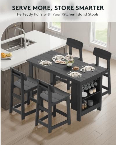 SERWALL Outdoor HDPE Counter-Height Bar Stools Set of 2, Gray - Image 6