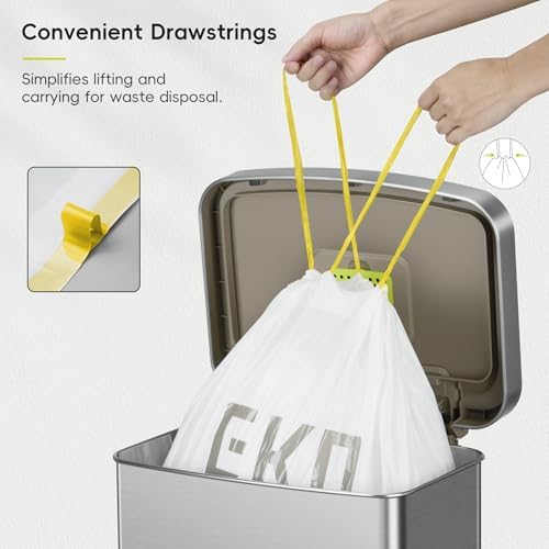 EKO 21 Gallon / 50-90 Liter, 60 Count Drawstring Trash Bags, Extra-Strong Garbage Bags, Lavender Scent with Continuous Odor Control, Easy-Dispense Roll for Kitchen and Household Use, Code G, White - Image 3