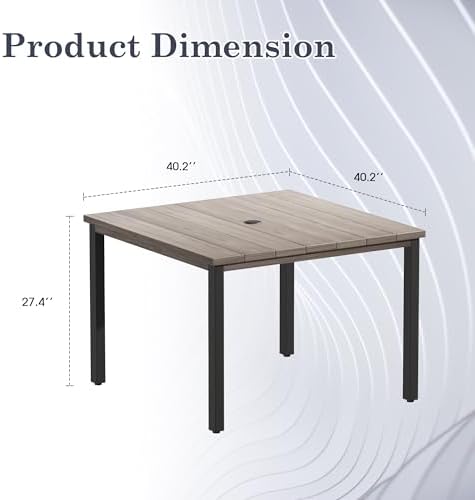 Outdoor Dining Table with Adjustable Umbrella Hole, 40.2" All-Weather Square Patio Dining Table for 4, Metal Patio Table for Garden Lawn Porch Deck Yard, Grey - Image 2