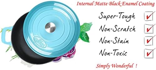 La Cuisine Enameled Cast Iron Braiser Sauté Pan Shallow Dutch Oven with Lid Internal Matt Black Enamel Coating 3.75 QT 11" / 28cm Ø, Oven-Safe 550°F/276°C, For GlassTop, Teal - Image 4