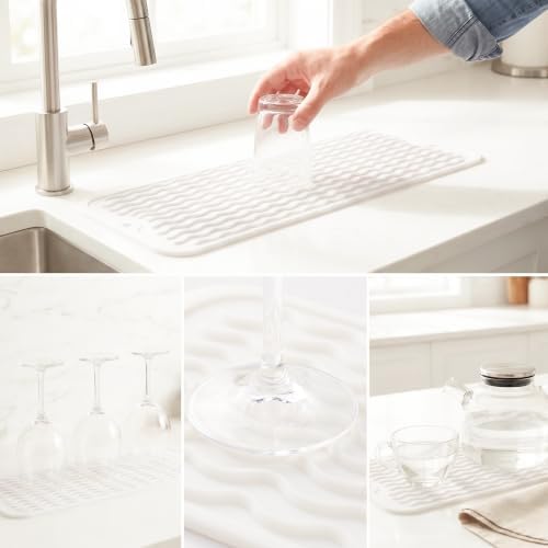 MicoYang Silicone Dish Drying Mat for Multiple Usage,Easy clean,Eco-friendly,Heat-resistant Silicone Mat for Kitchen Counter,Sink,Bar,Bottle,or Cup White M 17 inches x 6 inches - Image 4