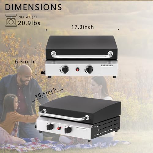 SKOK 2 Burner Gas Griddle with Hood- 17 Inch Outdoor Propane Griddle-30000 BTU Propane Fuelled, Portable Flat Top Gas Grill Camping Griddle with Lid for Kitchen, Outdoor BBQ, Camping - Image 6