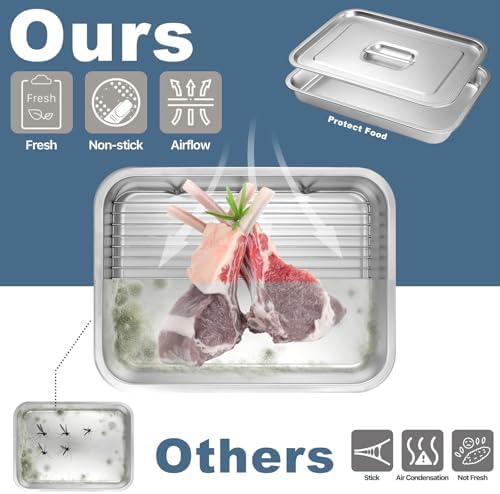 Grilling Prep and Serve Trays,Stainless Steel Large Capacity Food Prep Trays with Lid, Cutting Board Cooling Rack Food Tongs and Cleaning Brush,BBQ Accessories Gift - Image 3
