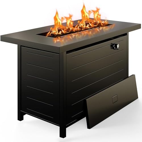 Ciays 42-Inch Propane Fire Pit – 60,000 BTU Steel Gas Fire Pit Table for Outside, Steel Lid & Lava Rock, 2 in 1 Fire Table, Adds Warmth to Gatherings & Parties on Patio, Deck, Garden & Backyard, Black by Ciays