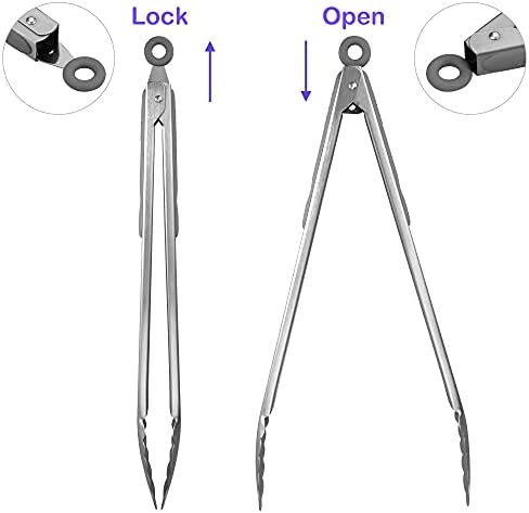 304 Stainless Steel Kitchen Cooking Tongs, 14 & 16 Inch, Set of 2, Grey - Image 3