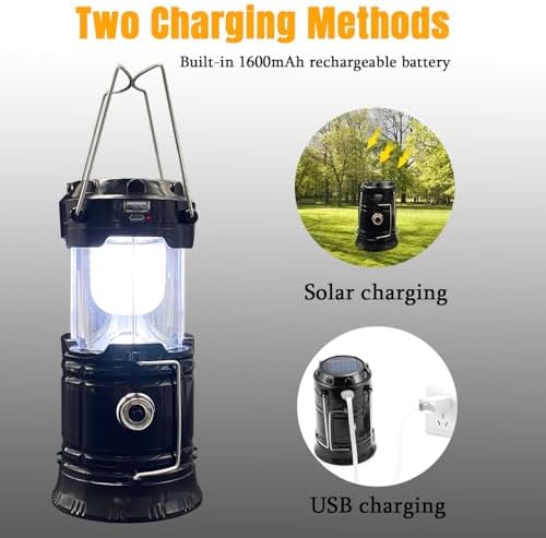 Collapsible Portable LED Camping Lantern XTAUTO Lightweight Waterproof Solar USB Rechargeable LED Flashlight Survival Kits for Indoor Outdoor Home Emergency Light Power Outages Hiking Hurricane 4-Pack - Image 5