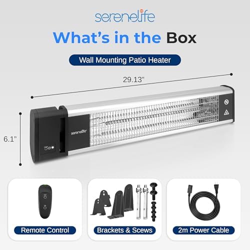 SereneLife Portable Infrared Indoor and Outdoor Electric Space Heater with Remote, IP65 Approved, 1500 Watt Wall-Mounted Hanging for Patio, Restaurant, Backyard, Garage, Decks, Gazebos, Cafes - Image 2