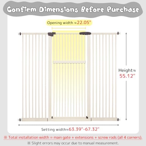 Lumizone 55.12" Extra Tall Pet Gate for Cat Dog 63.39"-67.90" Wide Cream - Image 2