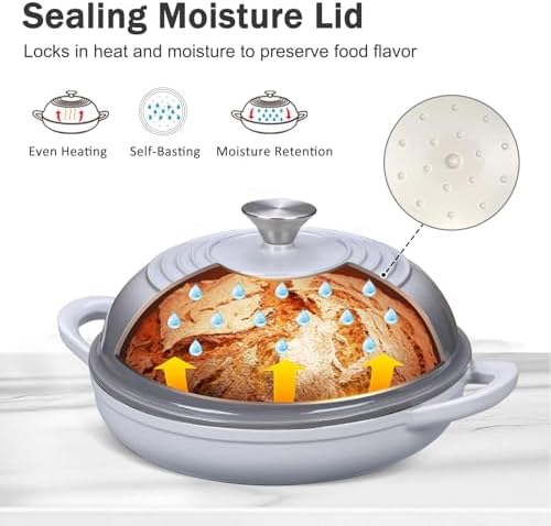 6QT Enameled Cast Iron Round Bread Oven, Sourdough Dutch Oven, Gray - Image 6