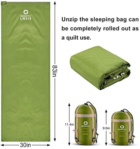 ECOOPRO Warm Weather Sleeping Bag - Portable, Waterproof, Compact Lightweight, Comfort with Compression Sack - Great for Outdoor Camping, Backpacking & Hiking-83 L x 30" W Fits Adults - Image 3