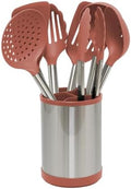 Glad Kitchen Utensils Set, 8pcs - Nonstick Cooking Tools with Stainless Steel Handles & Rotating Utensil Holder - Turners, Ladle, Spoon, Tongs, Spaghetti Server, and Skimmer - Dishwasher Safe, Rust by GladTrashFoodStorage